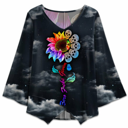 Skull Sunflower Colorful Sky Night - V-neck T-shirt - Owl Ohh - Owl Ohh