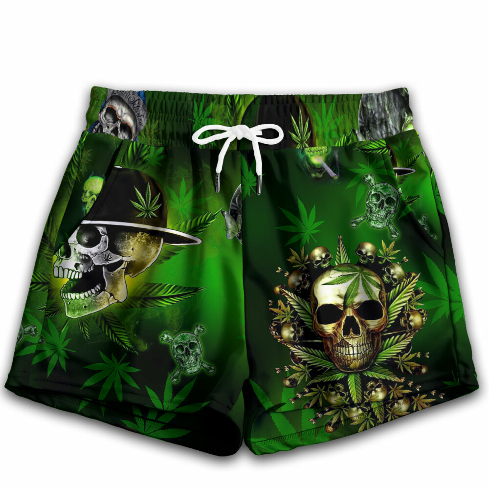 Skull Let's Get High Green - Women's Casual Shorts - Owl Ohh - Owl Ohh