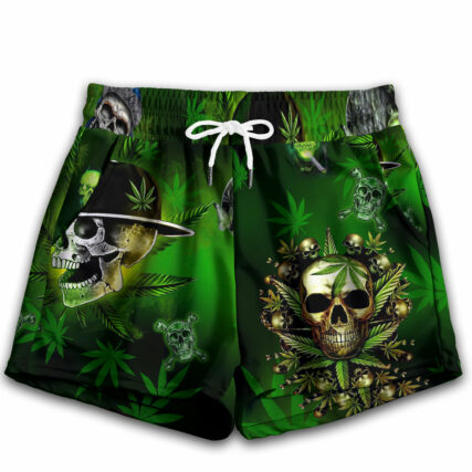 Skull Let's Get High Green - Women's Casual Shorts - Owl Ohh - Owl Ohh