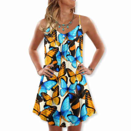Butterfly Abstract Colorful Vintage - V-neck Sleeveless Cami Dress - Owl Ohh - Owl Ohh