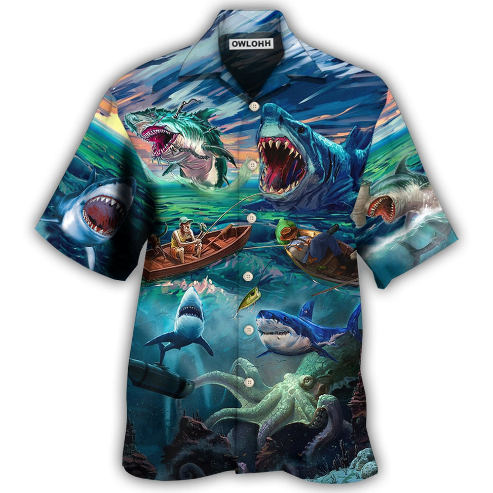Fishing Shark Crazy Art Style - Hawaiian Shirt - Owl Ohh - Owl Ohh