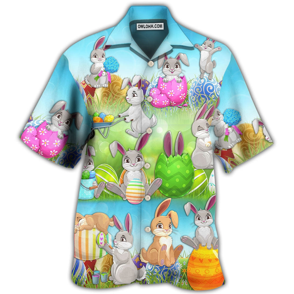 Easter Bunny Colorful Eggs - Hawaiian Shirt - Owl Ohh - Owl Ohh