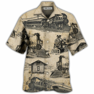 Train Vintage Art Sketch - Hawaiian Shirt - Owl Ohh - Owl Ohh