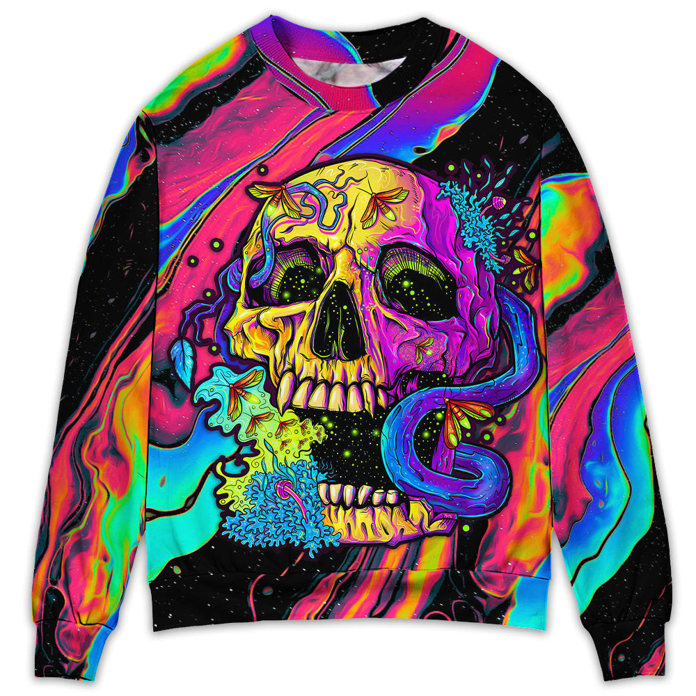 Skull And moth Night Butterfly Neon Style - Sweater - Ugly Christmas Sweaters - Owl Ohh - Owl Ohh