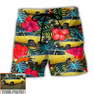 Car Chevelle Car Cool Tropical Flower Custom Photo - Beach Short - Owl Ohh - Owl Ohh
