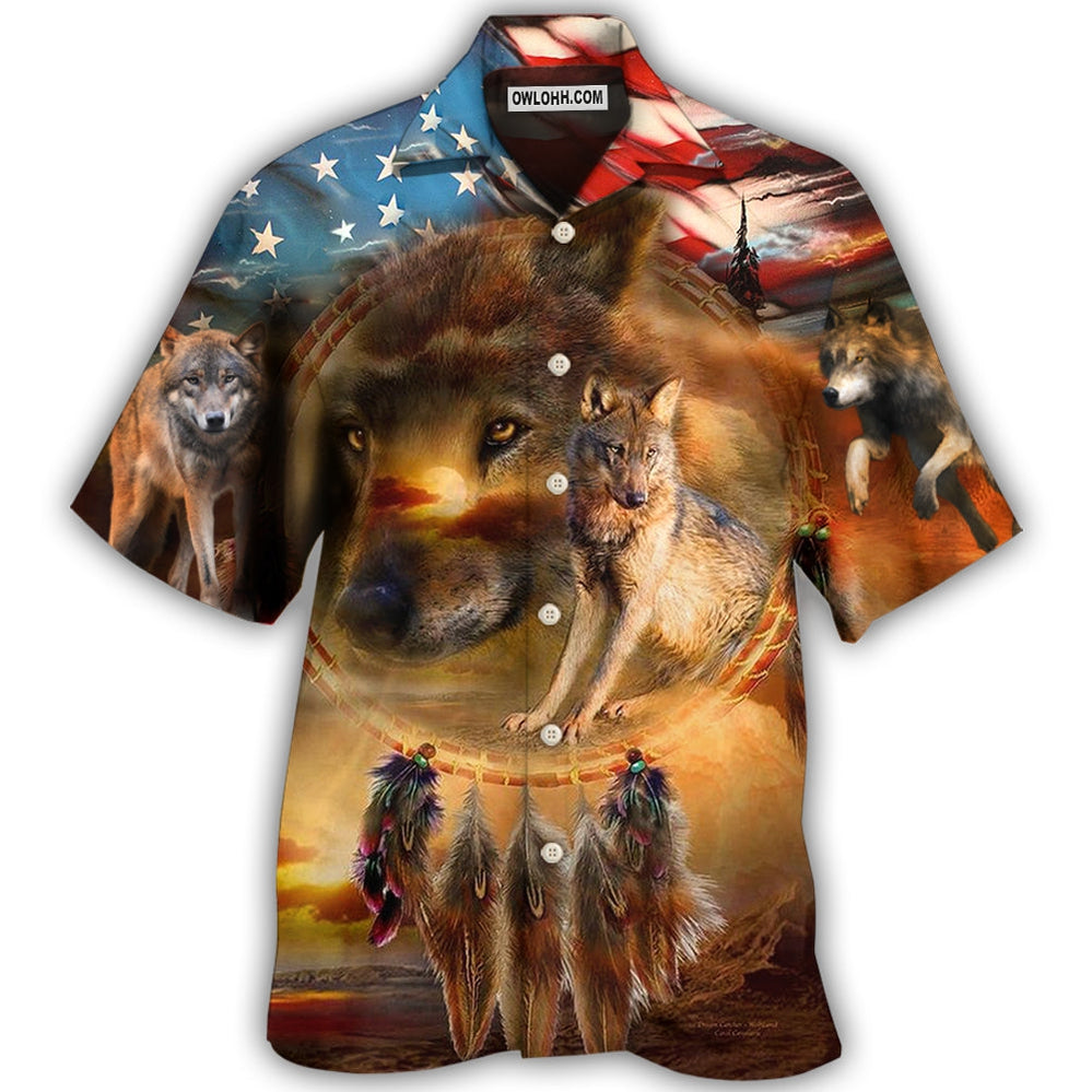 Wolf Independence Day Dreamcatcher American Flag - Hawaiian Shirt - Owl Ohh - Owl Ohh