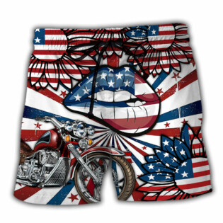 America Patriotic Motocycle Sexy Lips - Beach Short - Owl Ohh - Owl Ohh