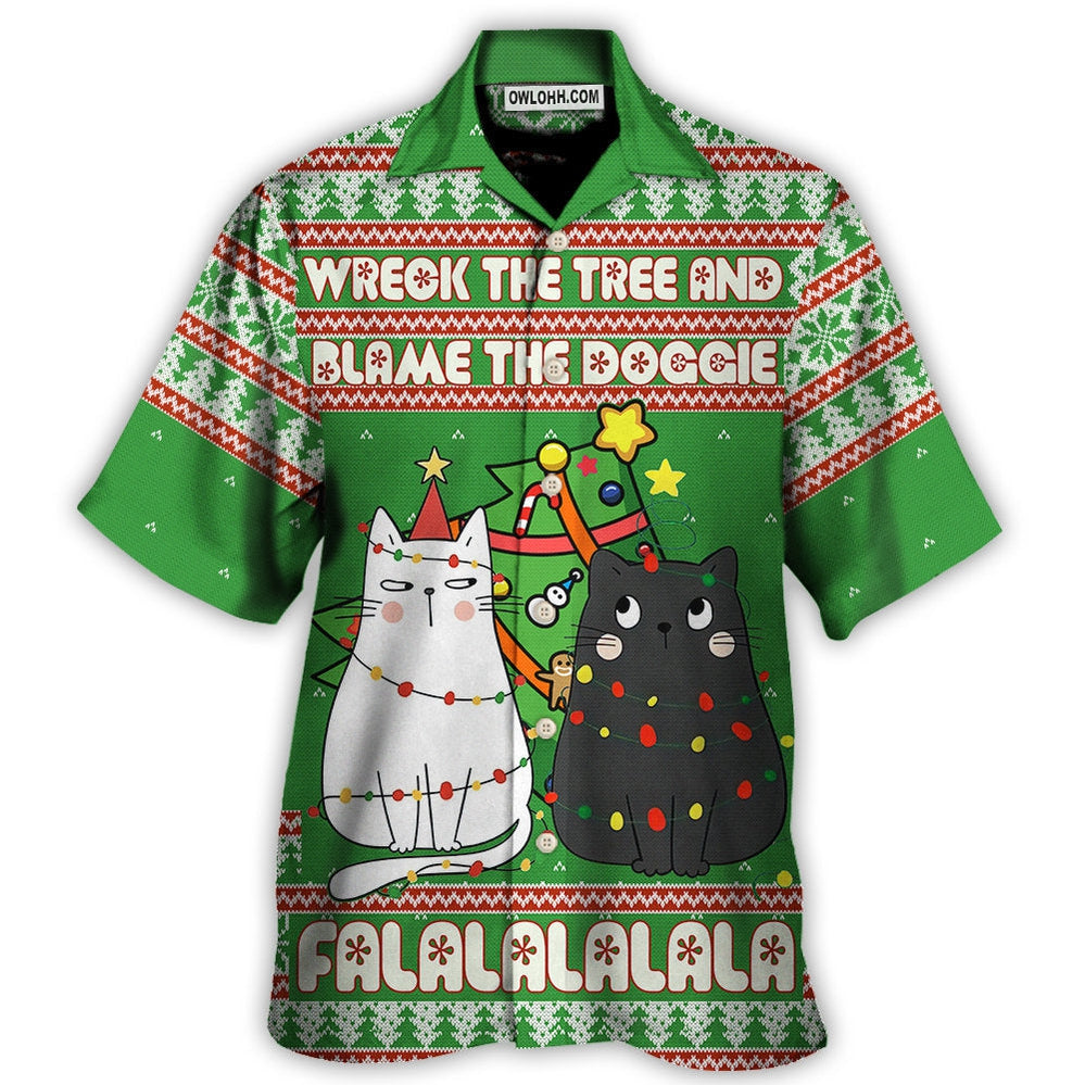 Cat Wreck The Tree Meowy Christmas - Hawaiian Shirt - Owl Ohh - Owl Ohh