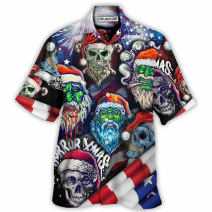 Skull Christmas US Flag Skeleton Art - Hawaiian Shirt - Owl Ohh - Owl Ohh