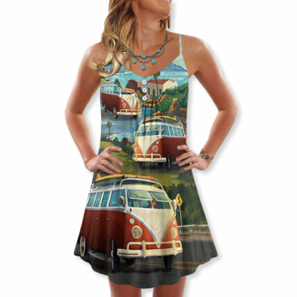 Hippie Van Life Style Love Beach - V-neck Sleeveless Cami Dress - Owl Ohh - Owl Ohh