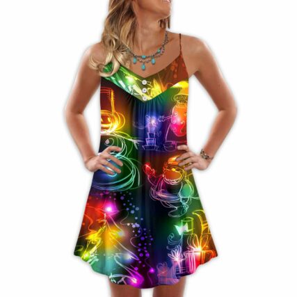 Christmas Santa Claus Tree Snowman Neon Light Style - V-neck Sleeveless Cami Dress - Owl Ohh - Owl Ohh