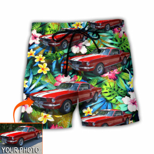 Car Mustang Car Modern Classic Tropical Flower Custom Photo - Beach Short - Owl Ohh - Owl Ohh