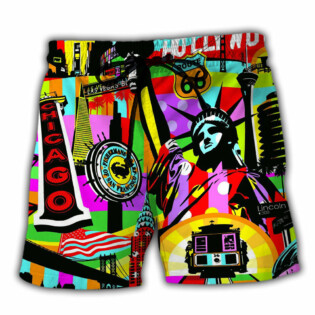 America Travel Colorful Style - Beach Short - Owl Ohh - Owl Ohh
