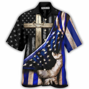 Jesus Back The Blue Faith Cross - Hawaiian Shirt - Owl Ohh - Owl Ohh