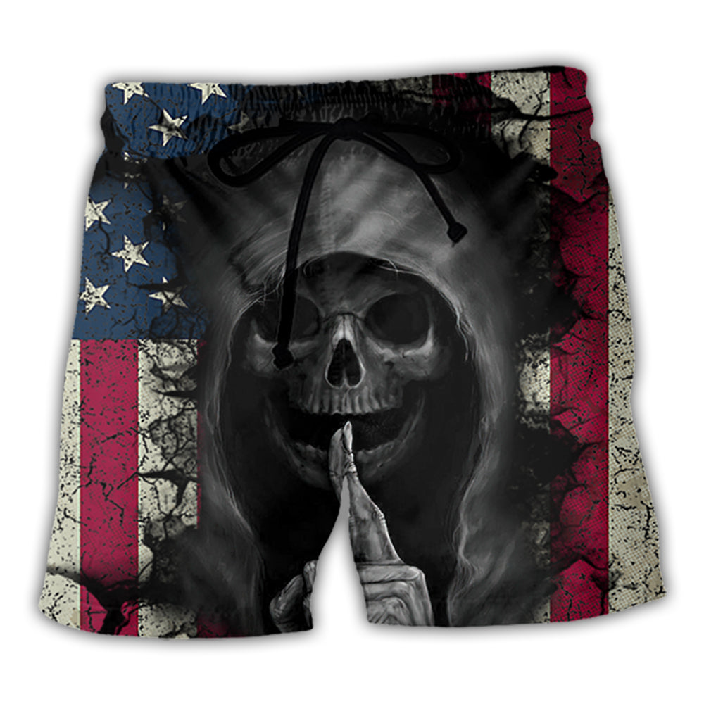 Skull Dark American Flag Vintage - Beach Short - Owl Ohh - Owl Ohh