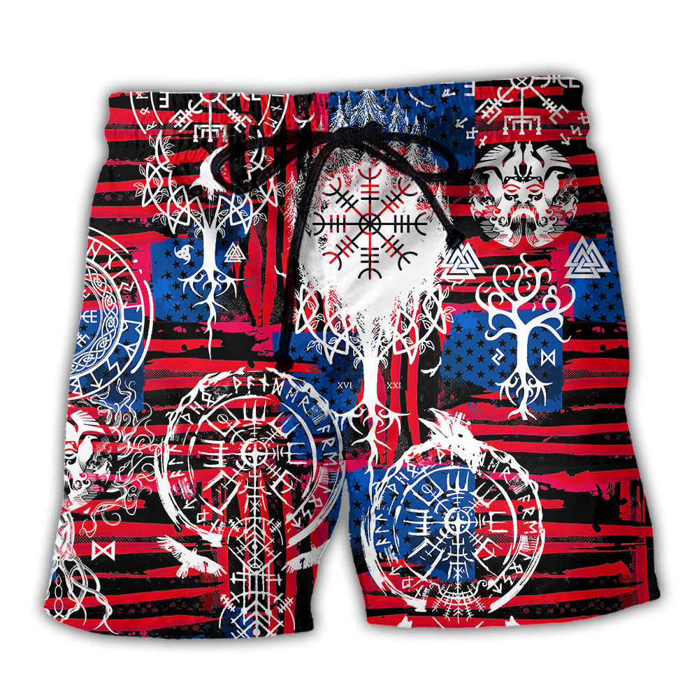Viking Independence Day Compass Vegvisir - Beach Short - Owl Ohh - Owl Ohh