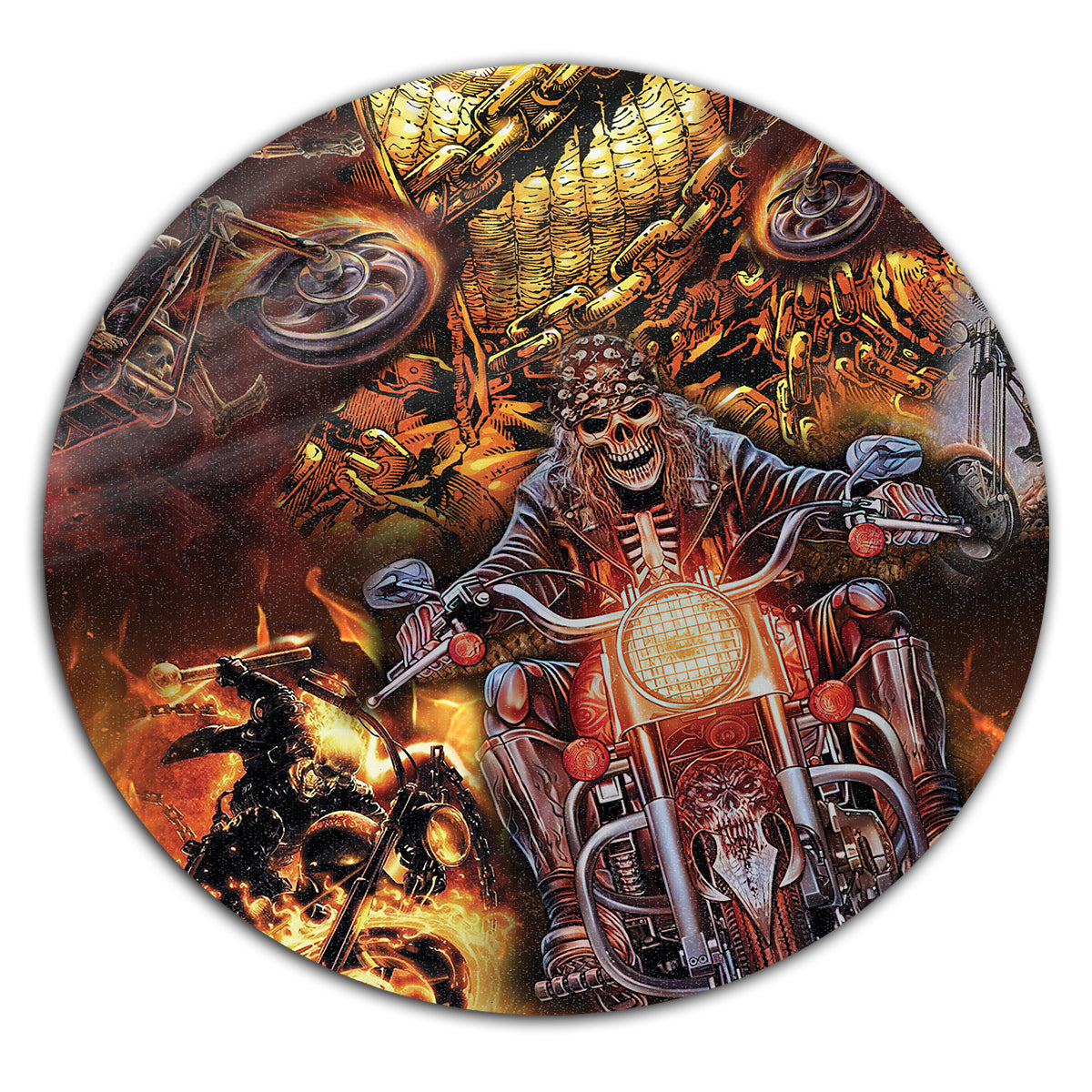 Skull Motorcycle Racing Fast Fire - Round Mat - Owl Ohh - Owl Ohh