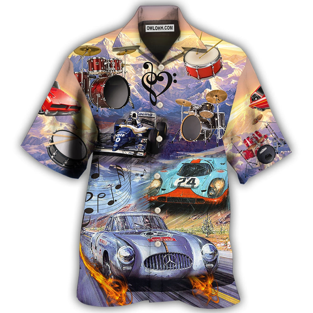 Racing And Drum Lover Music And Car - Hawaiian Shirt - Owl Ohh - Owl Ohh