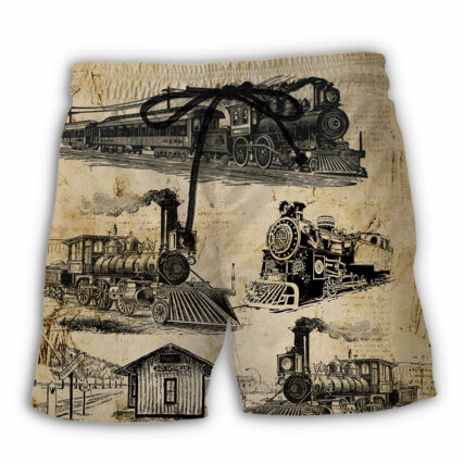 Train Vintage Art Sketch - Beach Short - Owl Ohh - Owl Ohh