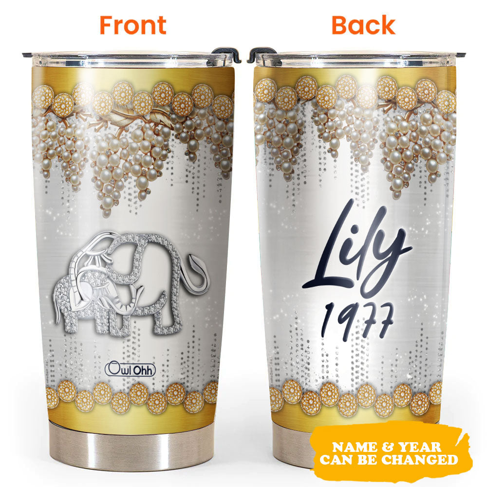 Elephant Mommy And Baby Jewelry Style Golden Personalized - Tumbler - Owl Ohh - Owl Ohh