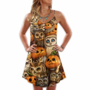 Halloween Owl Pumpkin Pattern - V-neck Sleeveless Cami Dress - Owl Ohh - Owl Ohh