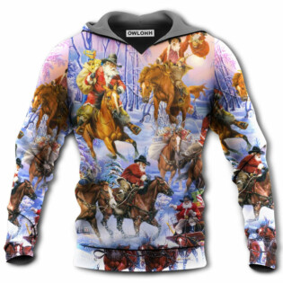 Christmas Santa And Horse Ho Ho Ho Everywhere Merry Xmas - Hoodie - Owl Ohh - Owl Ohh