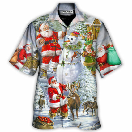 Christmas Santa Claus Snowman Elf So Happy Art Style - Hawaiian Shirt - Owl Ohh - Owl Ohh