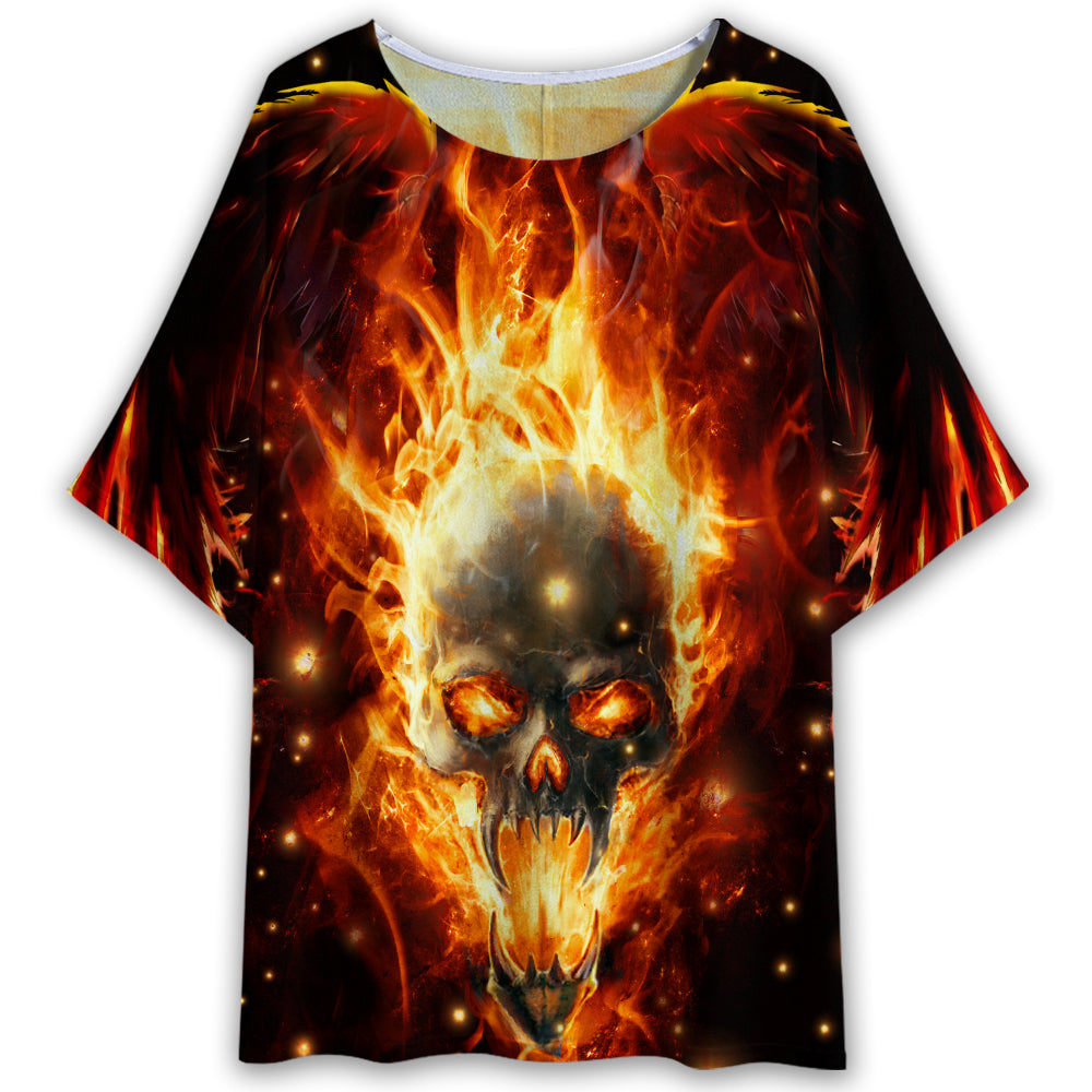 Skull Devil Fire Screaming - Women's T-shirt With Bat Sleeve - Owl Ohh - Owl Ohh