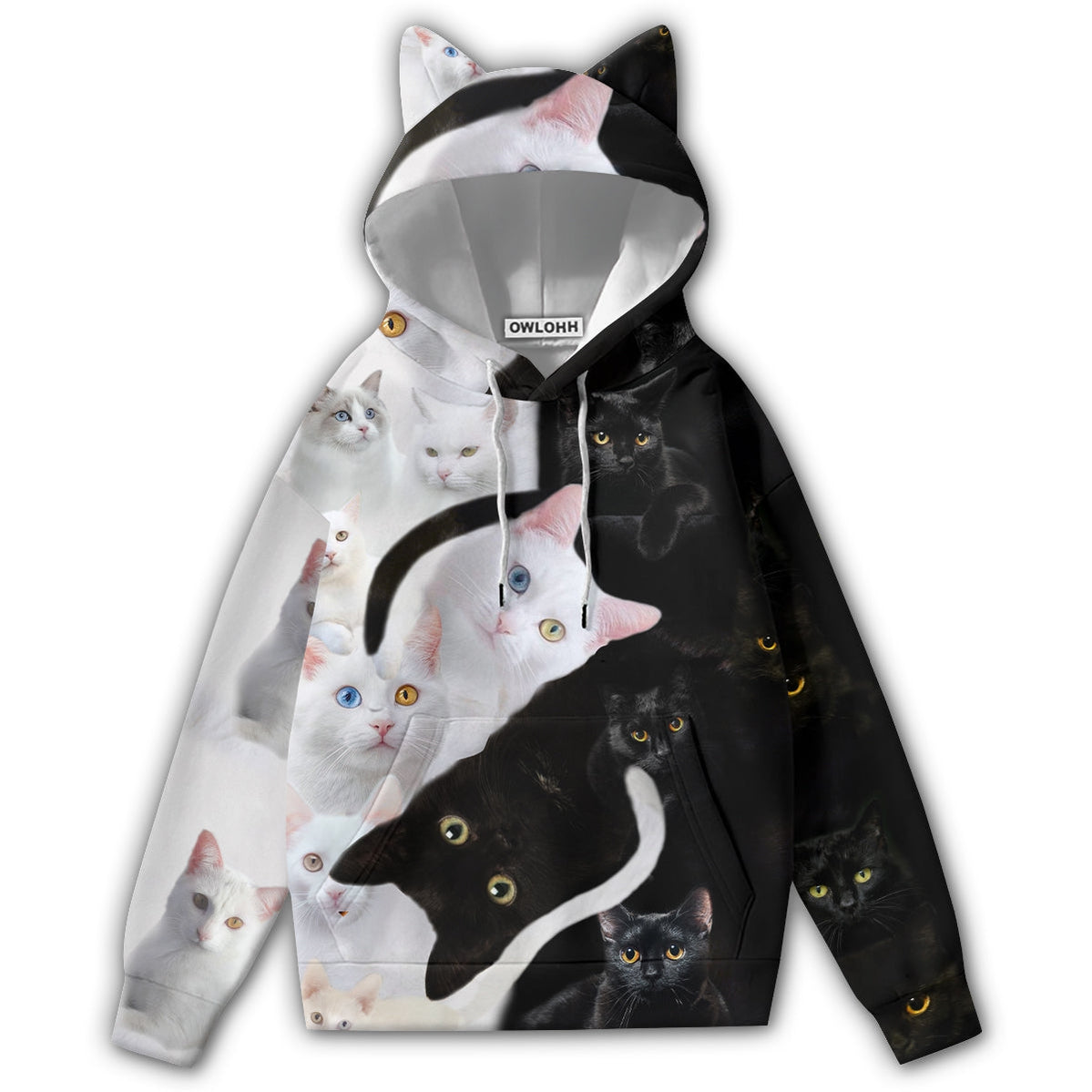 Cat Love Black And White - Ears Hoodie - Owl Ohh - Owl Ohh