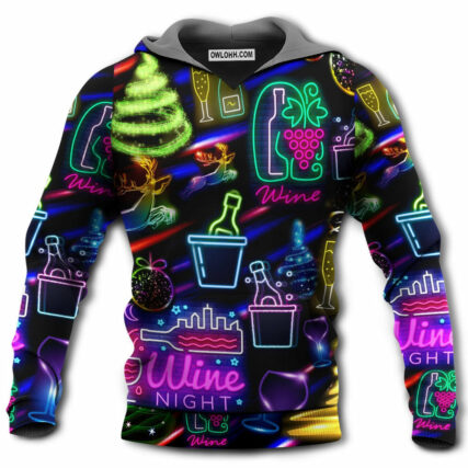 Wine Christmas Neon Art Drinking - Hoodie - Owl Ohh - Owl Ohh