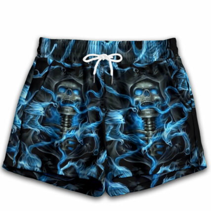 Skull Black Ground Blue Lighting - Women's Casual Shorts - Owl Ohh - Owl Ohh