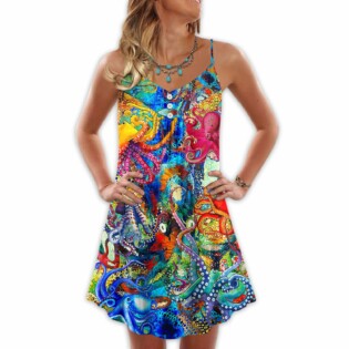 Octopus Lover Colorful Art Style - V-neck Sleeveless Cami Dress - Owl Ohh - Owl Ohh