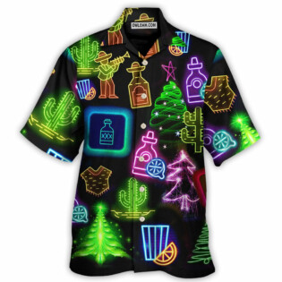 Wine Tequila Christmas Neon Art Drinking - Hawaiian Shirt - Owl Ohh - Owl Ohh