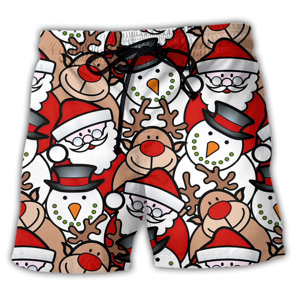 Christmas Cutie Santa And Reindeer Funny Style - Beach Short - Owl Ohh - Owl Ohh