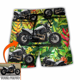 Motorcycle Cool Style Tropical Flower Custom Photo - Beach Short - Owl Ohh - Owl Ohh