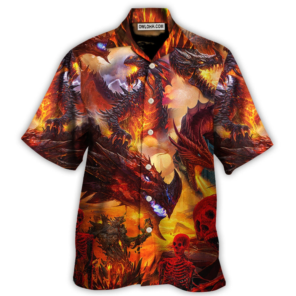 Dragon Red Skull Fire Art Style - Hawaiian Shirt - Owl Ohh - Owl Ohh