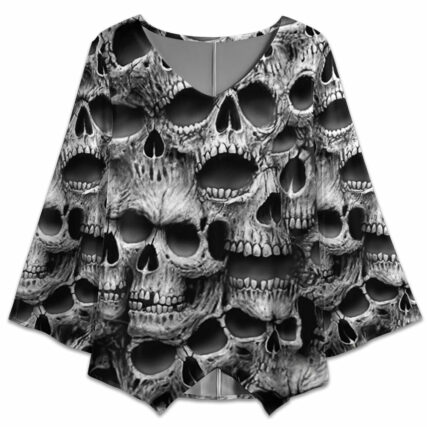 Skull No Fear No Pain Black - V-neck T-shirt - Owl Ohh - Owl Ohh