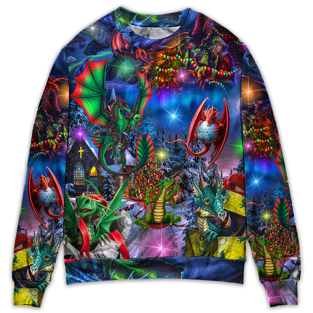 Christmas Dragon Light Art Style - Sweater - Ugly Christmas Sweaters - Owl Ohh - Owl Ohh