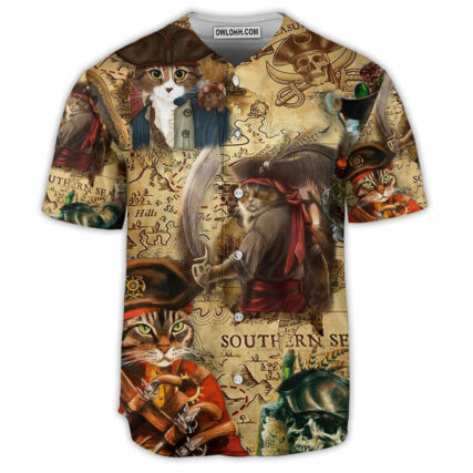 Cat Pirate Cat Vintage Funny - Baseball Jersey - Owl Ohh - Owl Ohh