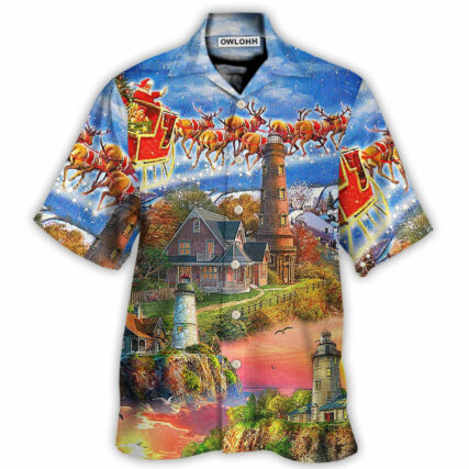 Lighthouse Christmas Santa Shine Like A Lighthouse - Hawaiian Shirt - Owl Ohh for men and women, kids - Owl Ohh