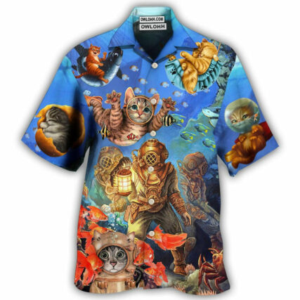 Diving Cat Under The Sea Art Style - Hawaiian Shirt - Owl Ohh - Owl Ohh
