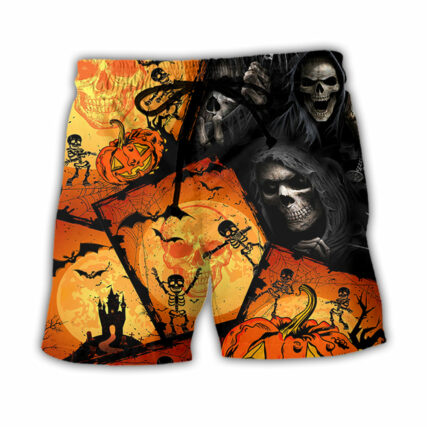 Halloween Skull Pumpkin Scary - Beach Short - Owl Ohh - Owl Ohh