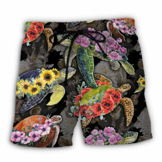 Turtle And Flowers Tropical Art - Beach Short - Owl Ohh - Owl Ohh