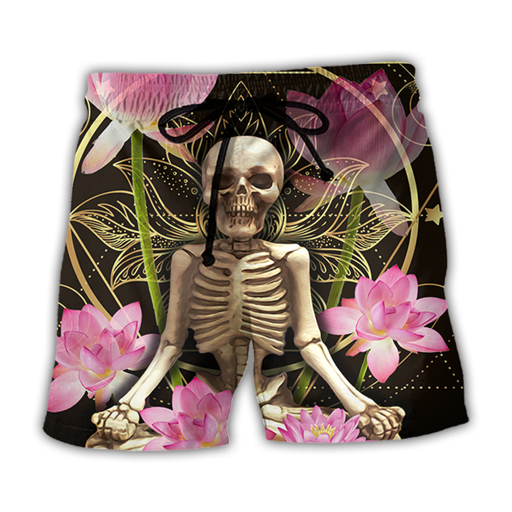 Skull Yoga Lighting Lotus Flower - Beach Short - Owl Ohh - Owl Ohh