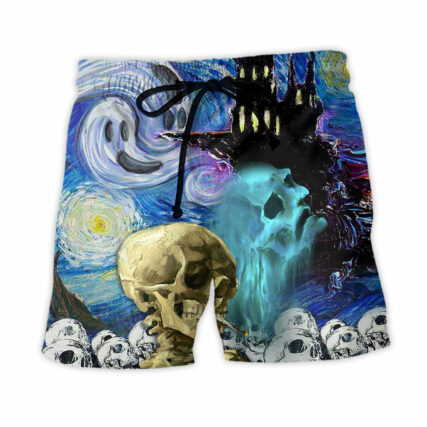 Halloween Skull Smoke Scream Starry Night Funny Boo Art Style - Beach Short - Owl Ohh - Owl Ohh