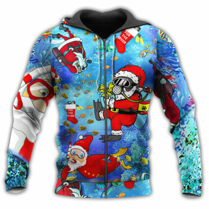 Santa Christmas Santa Claus Dives In The Ocean - Hoodie - Owl Ohh - Owl Ohh