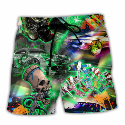 Auto Body Painter Amazing Skull Colorful - Beach Short - Owl Ohh - Owl Ohh