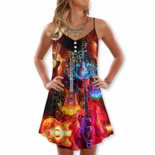 Guitar Lover Acoustic Beautiful Colorful - V-neck Sleeveless Cami Dress - Owl Ohh - Owl Ohh