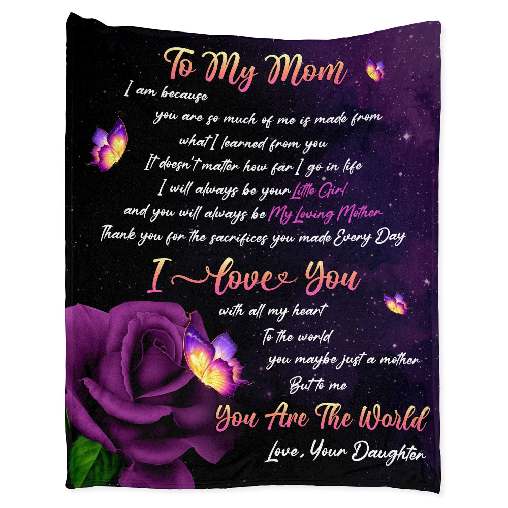 Mom I Love You Purple Rose Butterfly Galaxy Art - Flannel Blanket - Letter To My Mom Letter We Love You, Birthday Mom - Owl Ohh - Owl Ohh