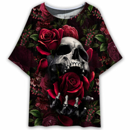 Skull Rose Dark Screaming - Women's T-shirt With Bat Sleeve - Owl Ohh - Owl Ohh